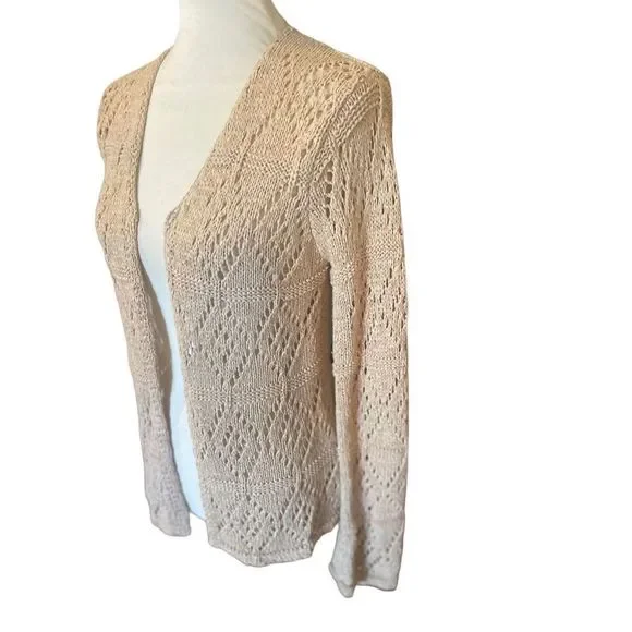 BCBG Maxazaria Beige Long Sleeve Knitted Open Cardigan Size Medium - Picture 6 of 10